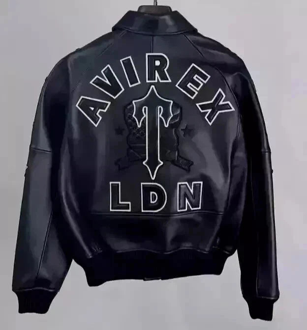 Men's Black American Bomber Genuine Cowhide Leather Flight style