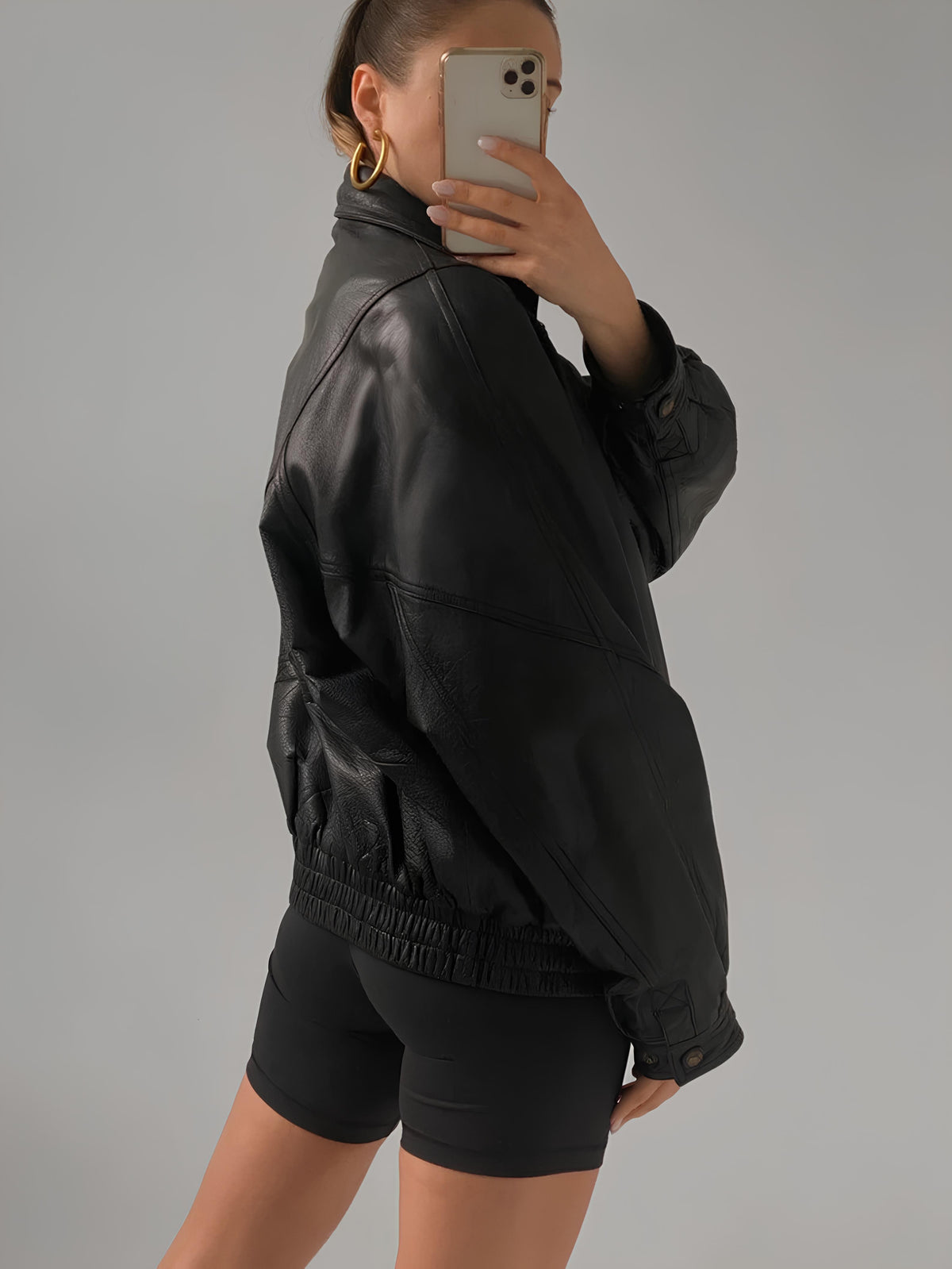 Ladies Classic black Leather Bomber jacket