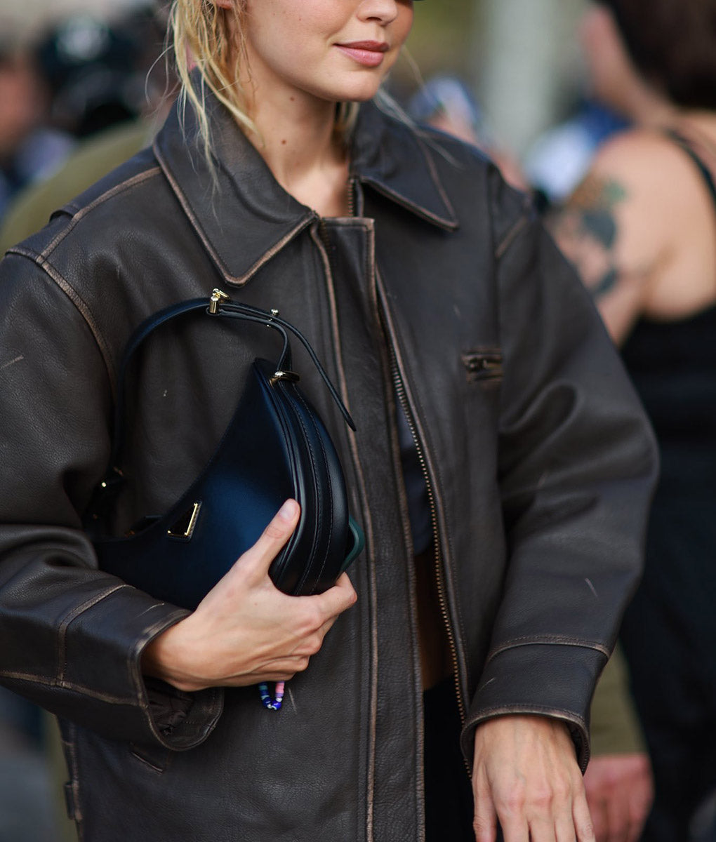 Women Brown Distressed Oversize Leather Bomber jacket