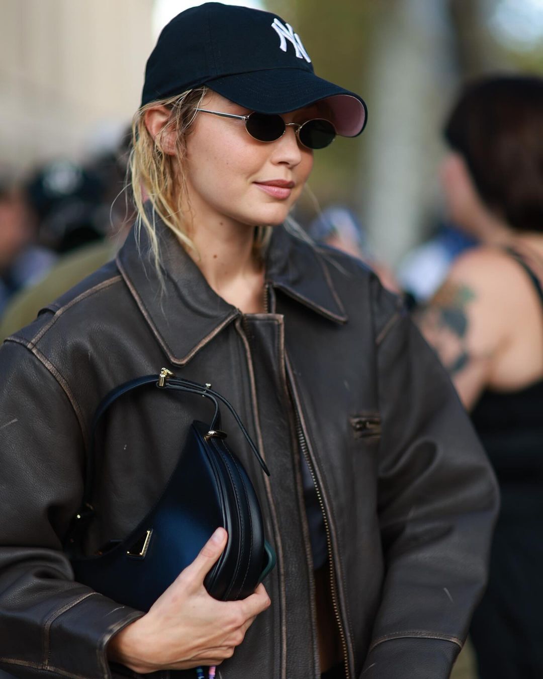 Women Brown Distressed Oversize Leather Bomber jacket