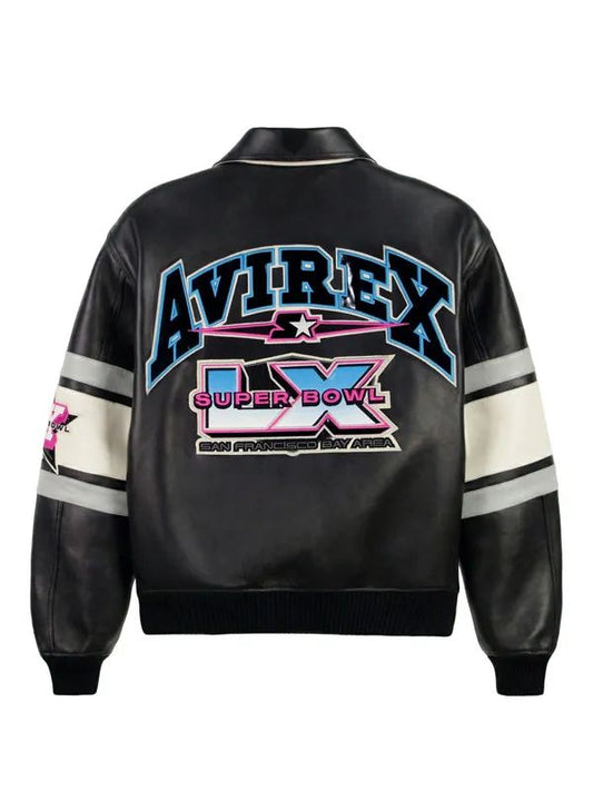Avirex X Starter Super Bowl LX Black Leather Jacket