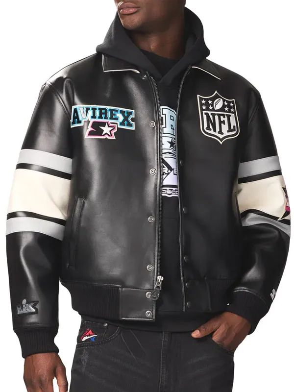 Avirex X Starter Super Bowl LX Black Leather Jacket