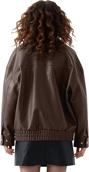 Women’s Casual Brown Leather Jacket with Front Flap Pocket