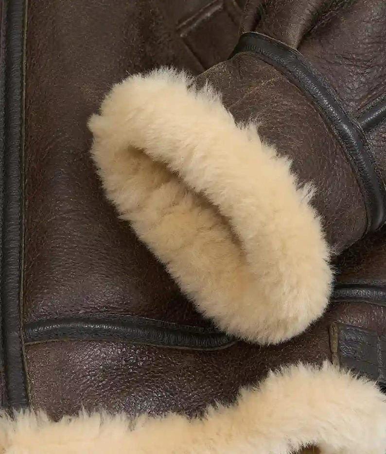 Premium Sheepskin Aviator Bomber Jacket – Full Zip Front, Storm Panel & Brass Buckles