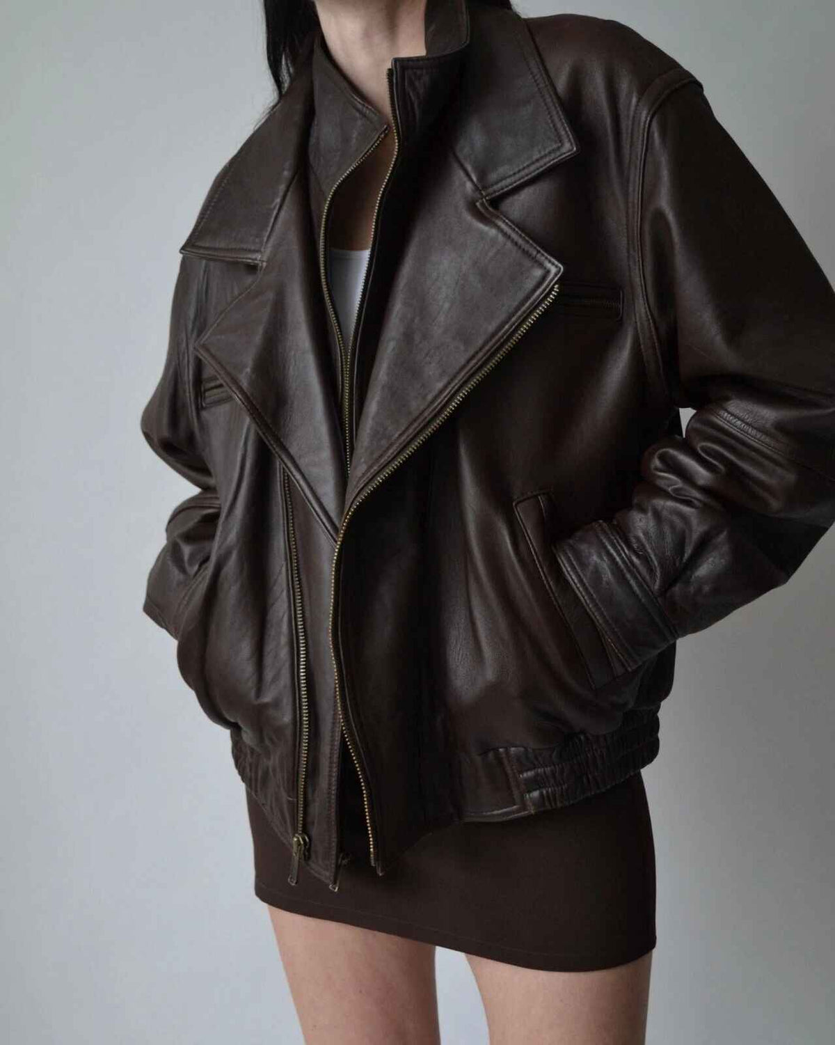 Women’s Vintage Brown Leather Bomber Jacket