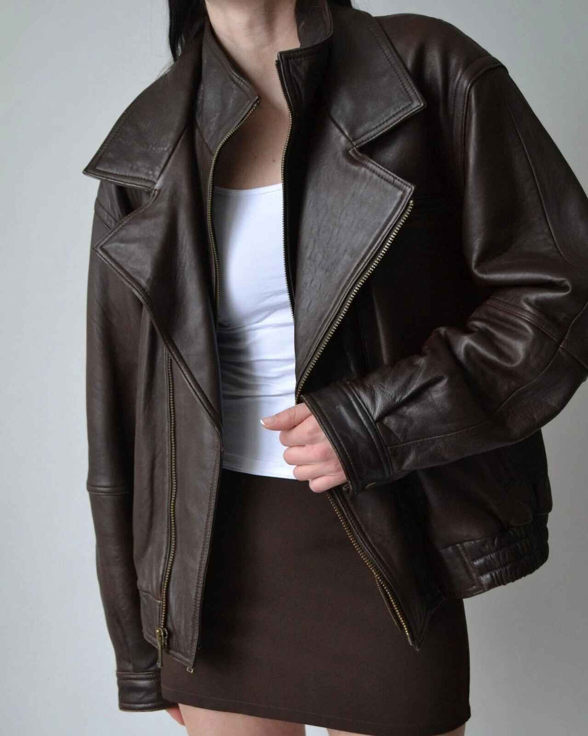 Women’s Vintage Brown Leather Bomber Jacket