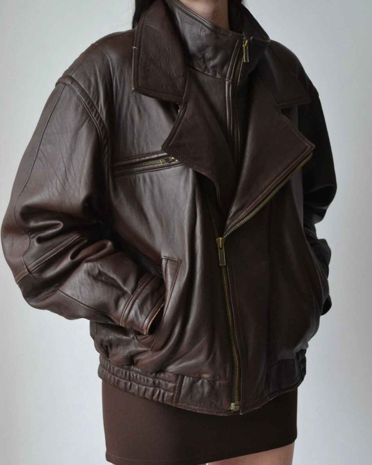 Women’s Vintage Brown Leather Bomber Jacket