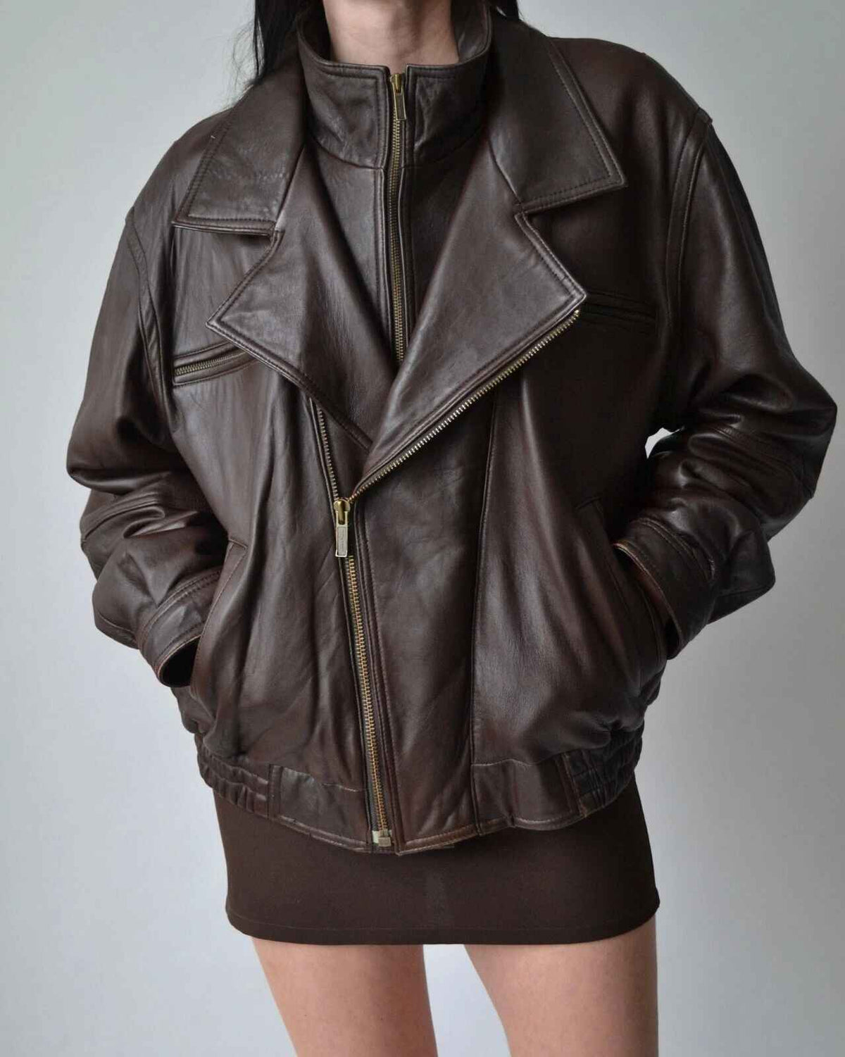 Women’s Vintage Brown Leather Bomber Jacket