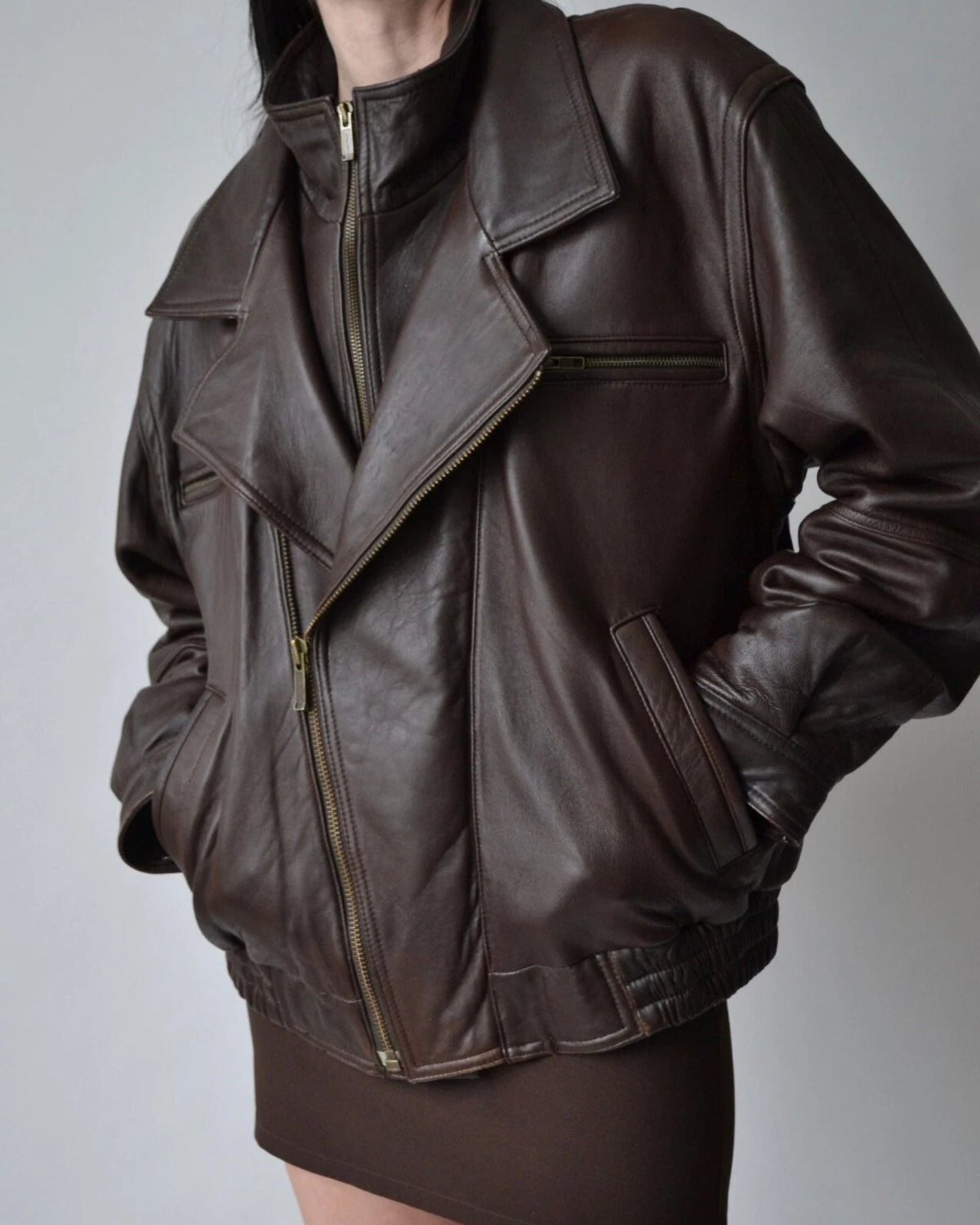 Women’s Vintage Brown Leather Bomber Jacket