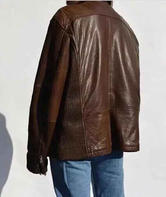 Women’s Classic Vintage Style Brown Leather Bomber Jacket