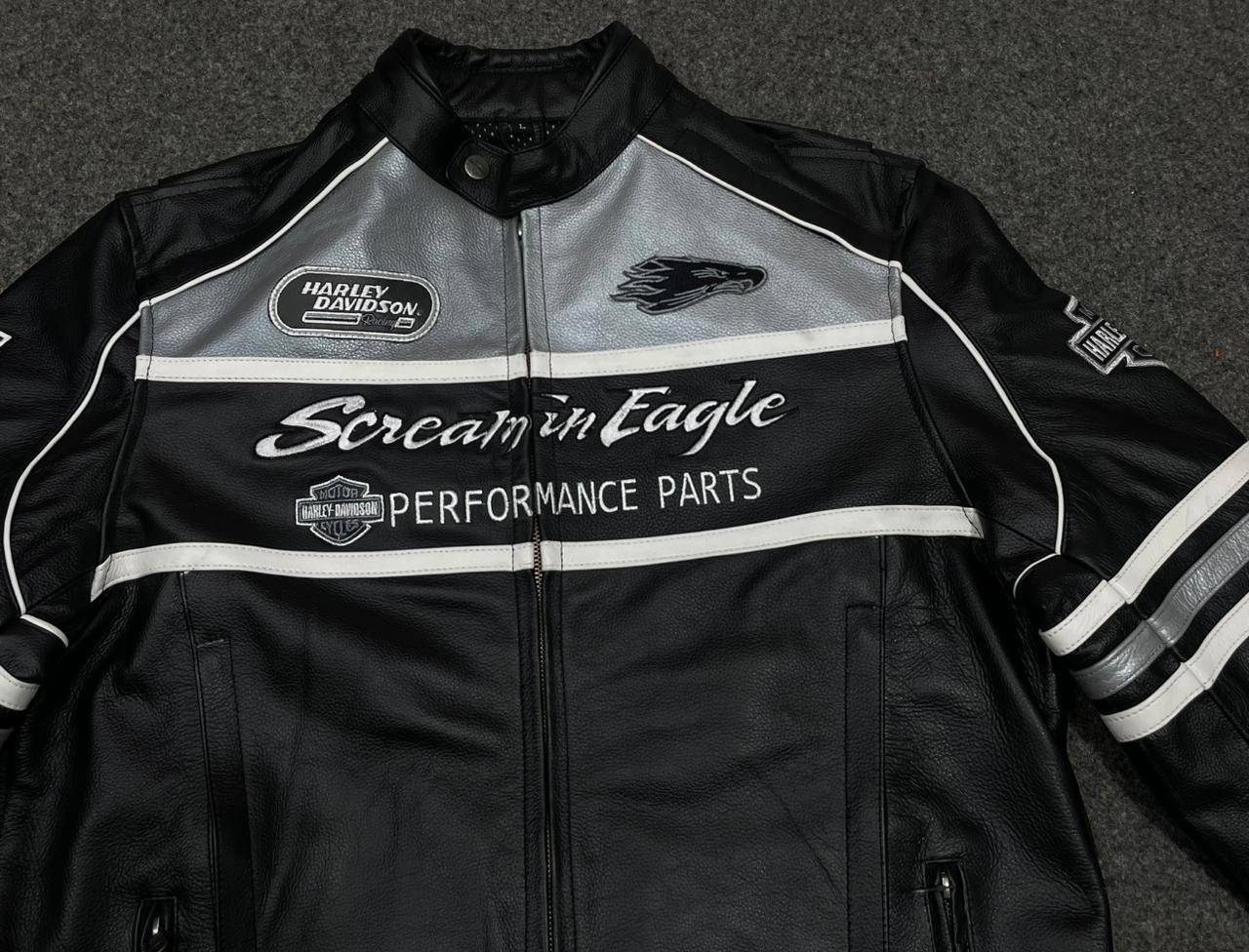 Harley-Davidson Screamin  Eagle” Black Leather Racing Jacket
