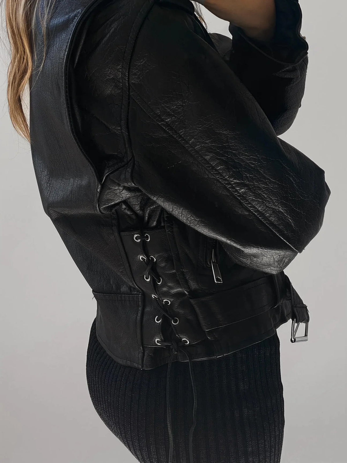 Women Classic Black Leather Biker jacket