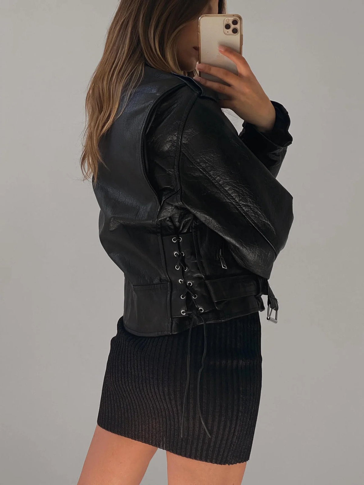 Women Classic Black Leather Biker jacket