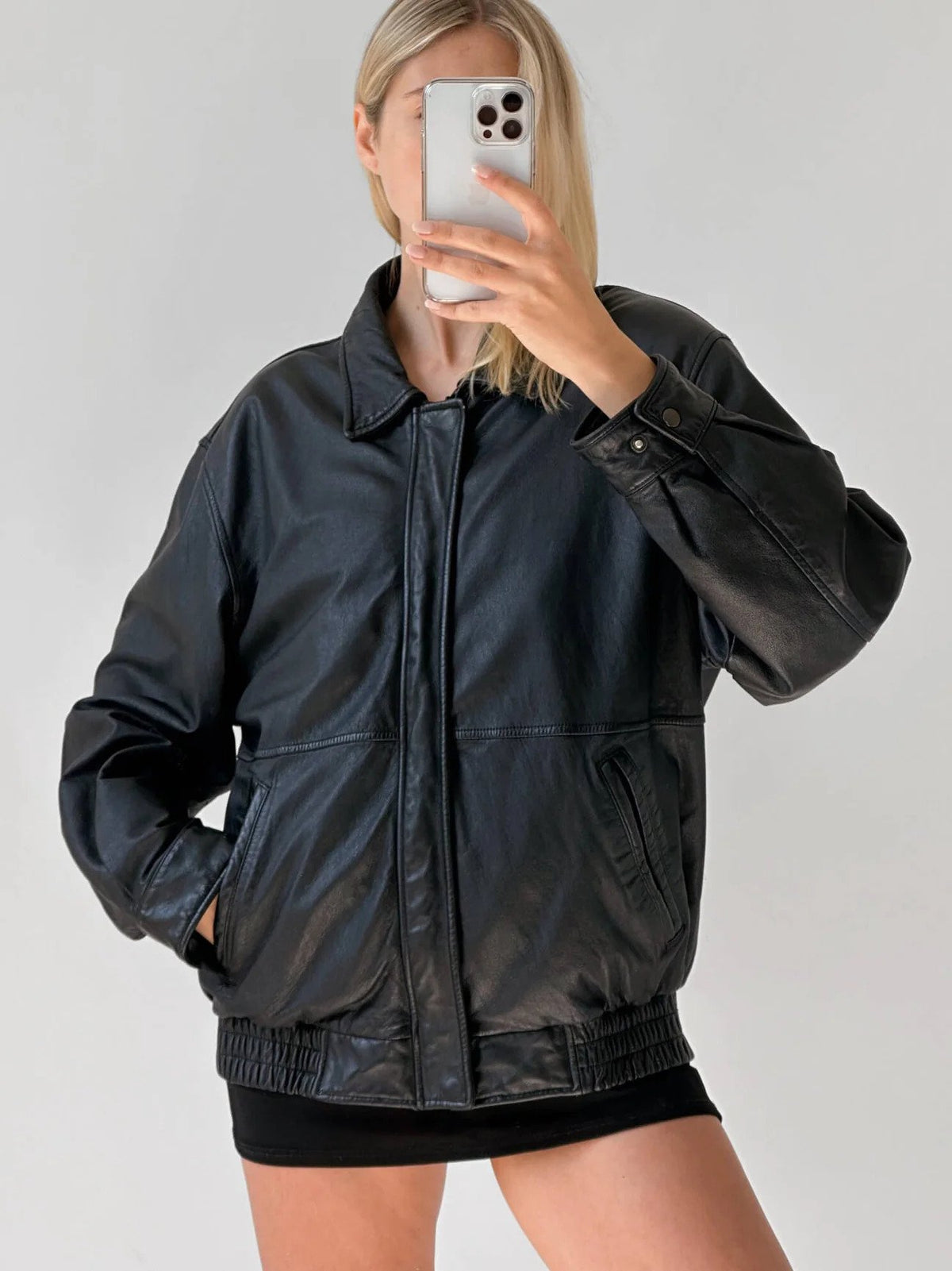 Classic Black Oversize Leather Bomber jacket, Straight Fit Pattern Front YKK Zipper , Perfect Street wear Leather Jacket