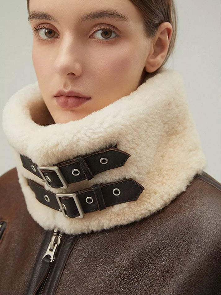 Brown Shearling Hooded Leather Jacket with Fur | Warm Winter Coat | Cozy Shearling Lining | Luxury Outerwear