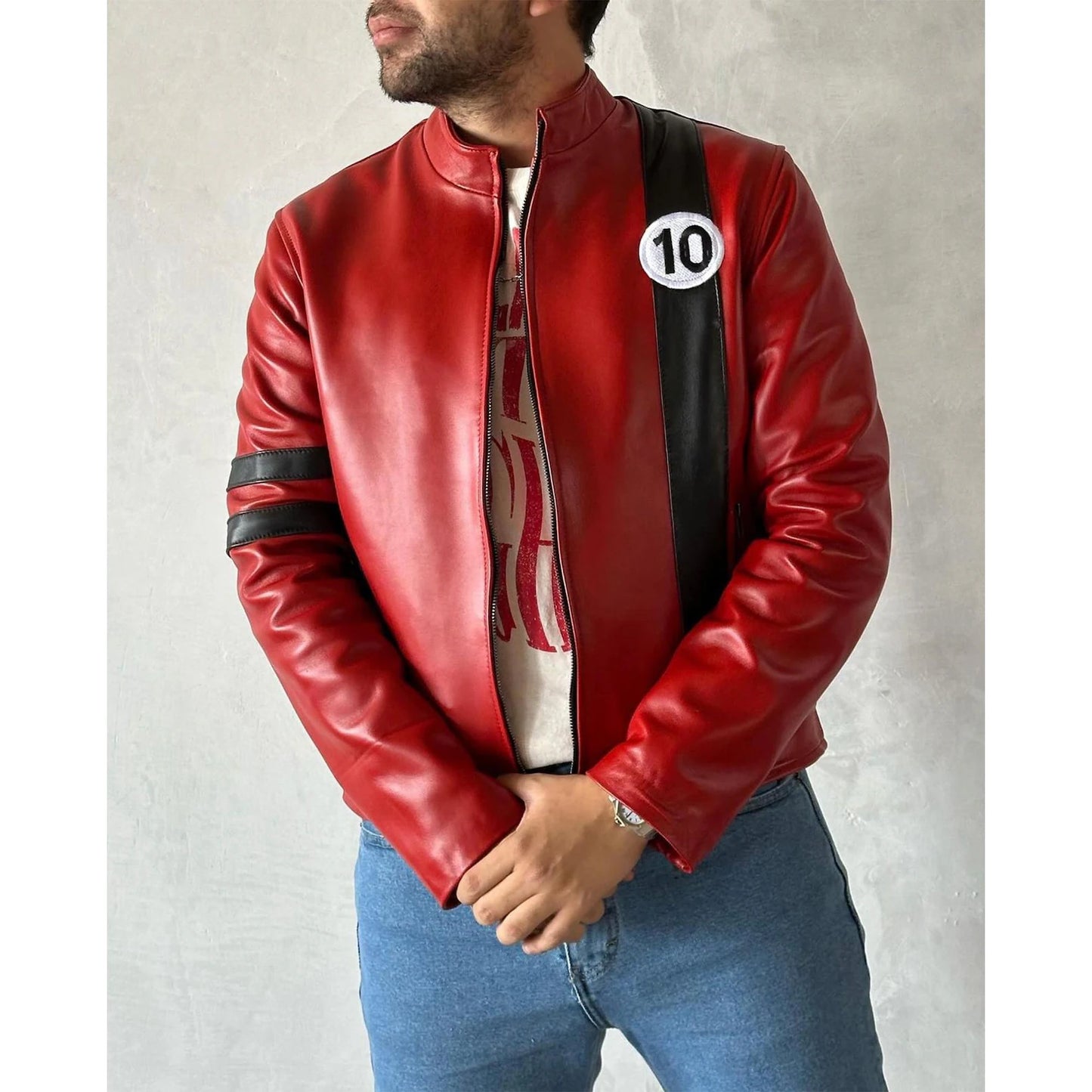 Ben Ten Real Leather Halloween Cosplay Jacket Omniverse - Superhero Ben 10 Red Costume