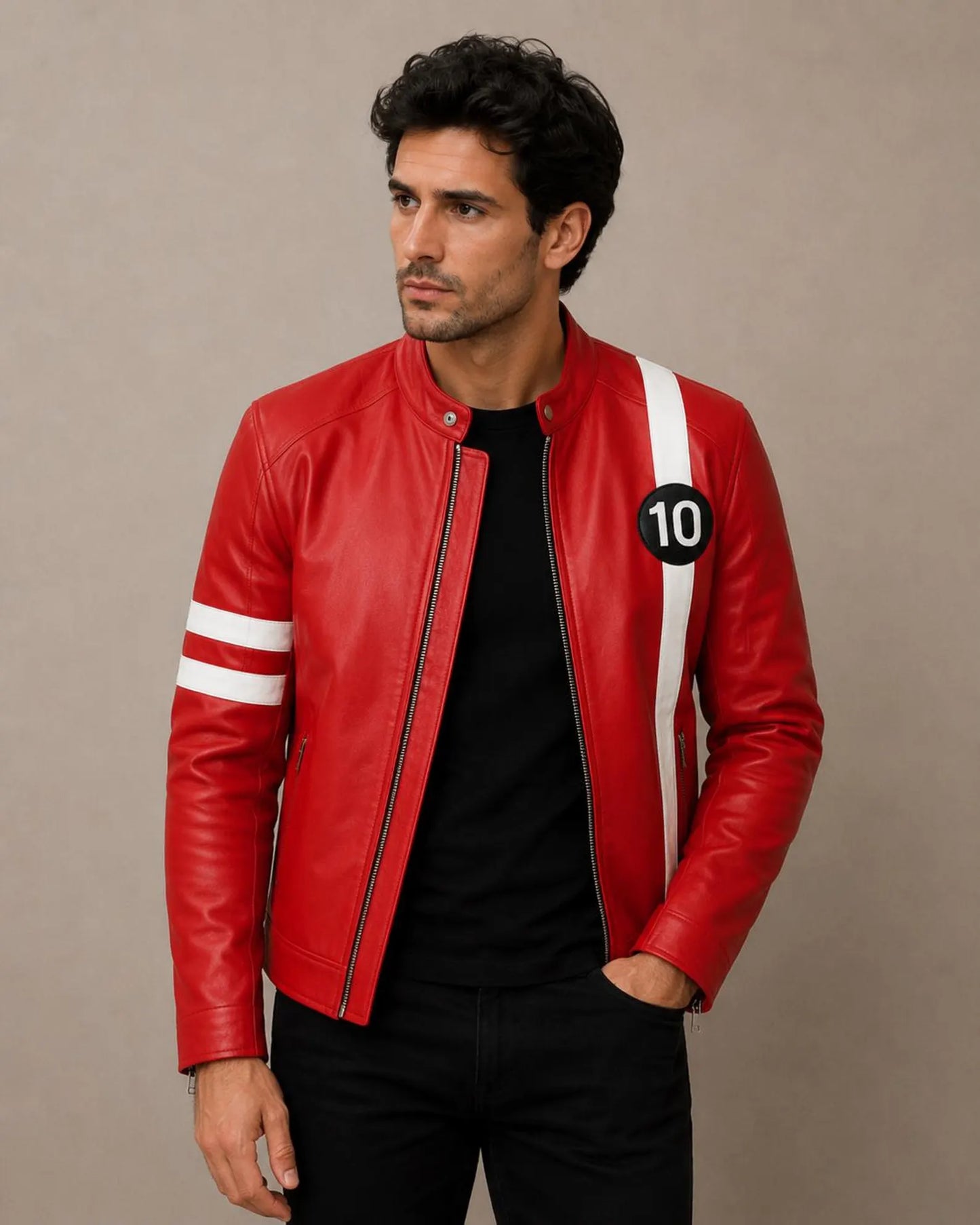 Ben 10 Alien Swarm Red Leather Jacket | Ryan Kelley Tennyson Cosplay Biker Coat | Handmade Superhero Halloween Costume Jacket