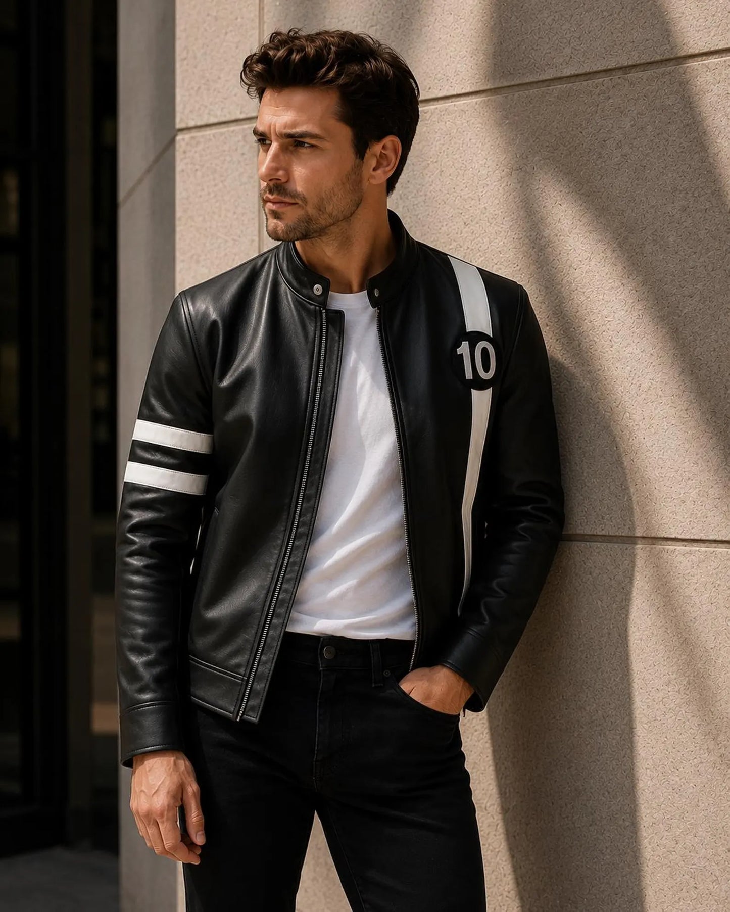 Ben 10 Alien Swarm Black Leather Jacket | Ryan Kelley Tennyson Cosplay Biker Coat | Handmade Superhero Halloween Costume Jacket
