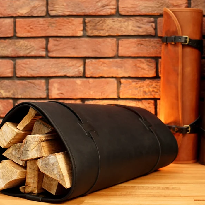 Personalized Leather Firewood log carrier bag | Log Holder | indoor &amp; Outdoor Log Carrier for winters |wood burner décor | waxed log carrier