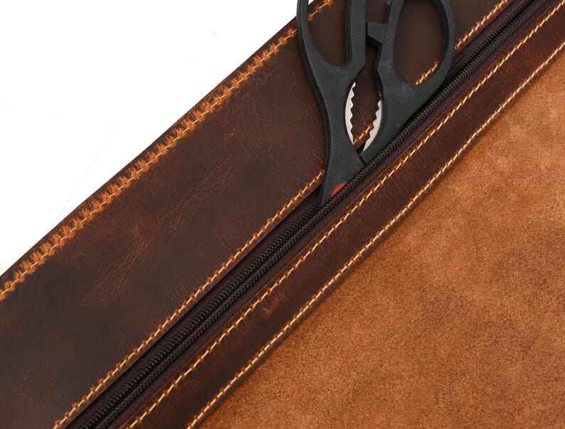 Leather Knife Roll for Chef Stress Brown, 10 Slot | Customized Monogram Handmade Knife Storage Roll, Gift for him, Christmas gift