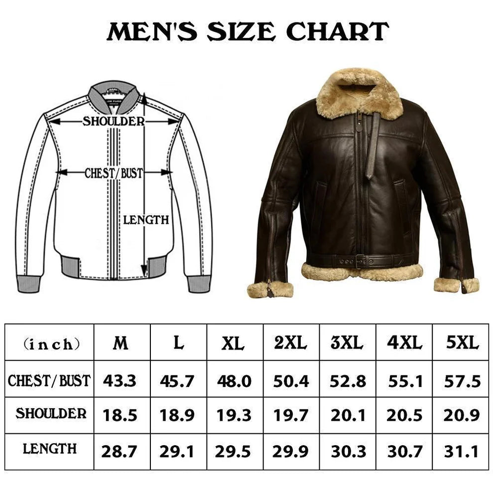 Men’s Classic B3 Sheepskin Bomber | RAF Aviator Leather Jacket with Faux Fur Collar