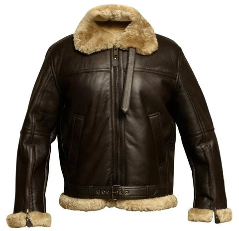 Men’s Classic B3 Sheepskin Bomber | RAF Aviator Leather Jacket with Faux Fur Collar