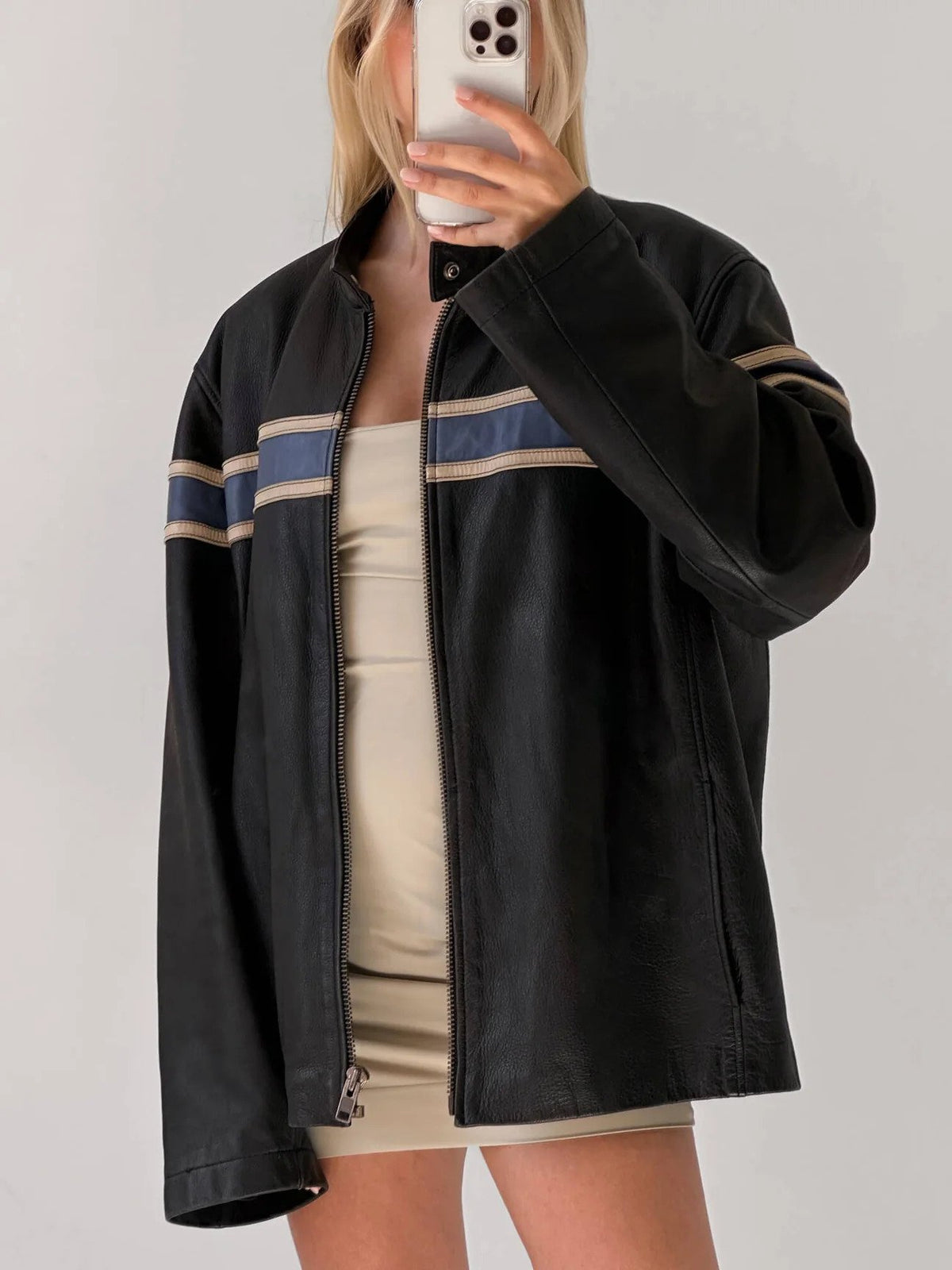 Women black Oversize Moto Bomber jacket