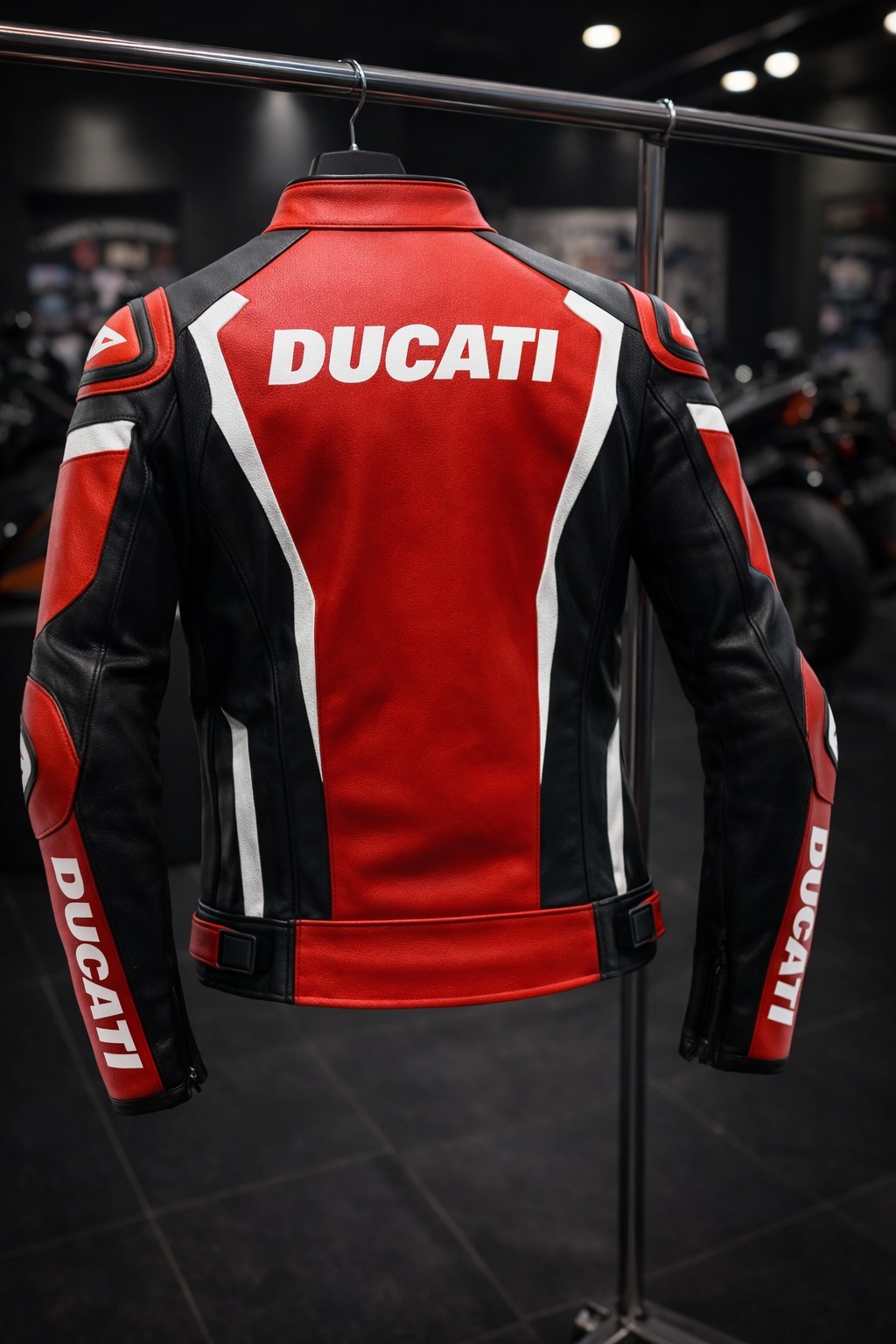 Ducati Leather Motorcycle Jacket Red Black Racing Biker CE Armor Motorbike Jacket