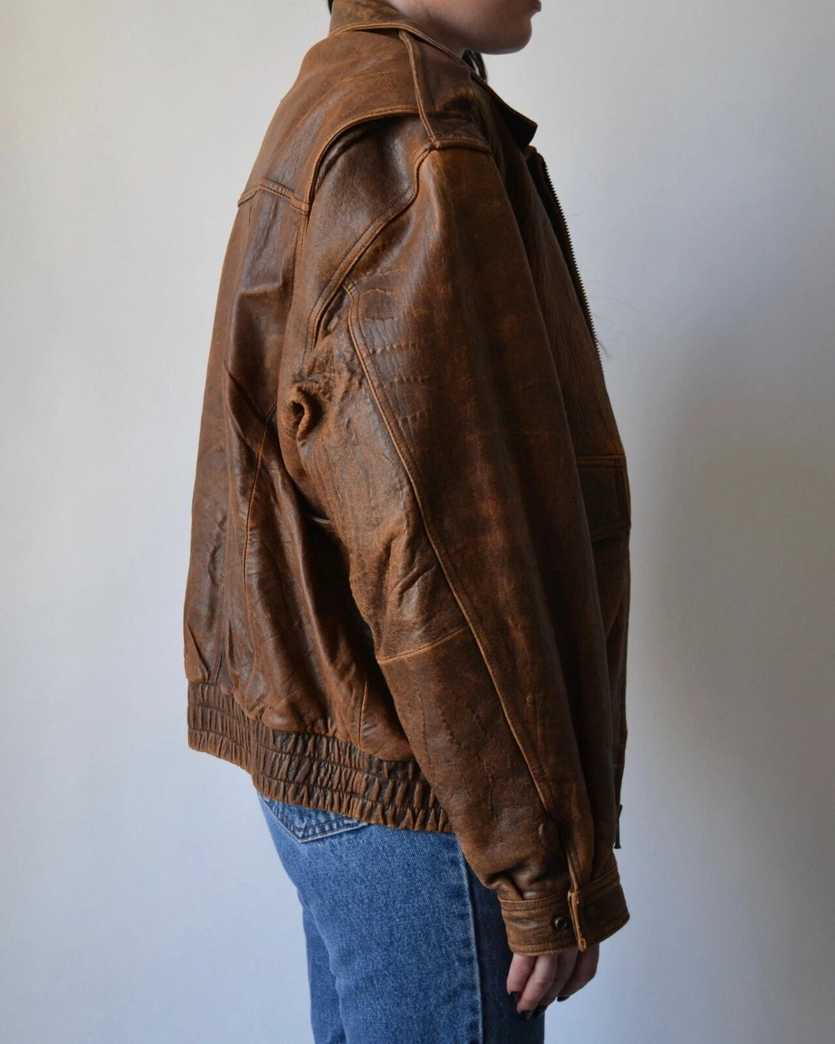 Women’s Classic Vintage Style Brown Leather Bomber Jacket