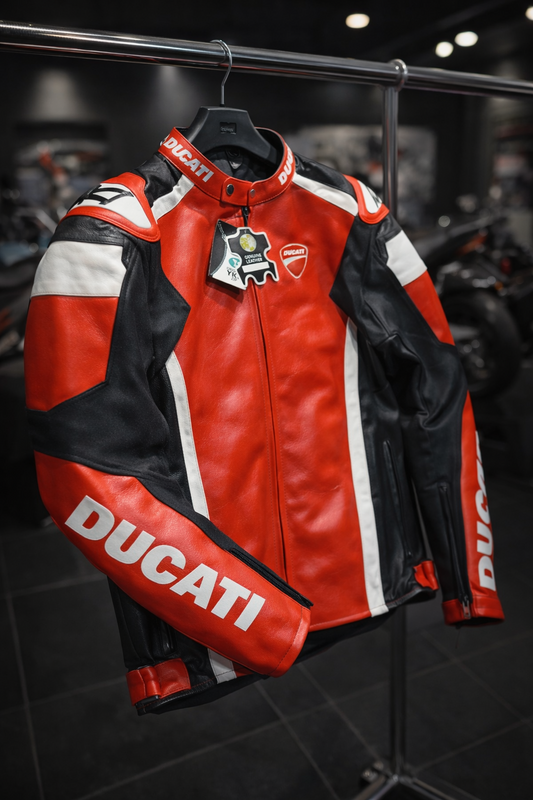 Ducati Leather Motorcycle Jacket Red Black Racing Biker CE Armor Motorbike Jacket