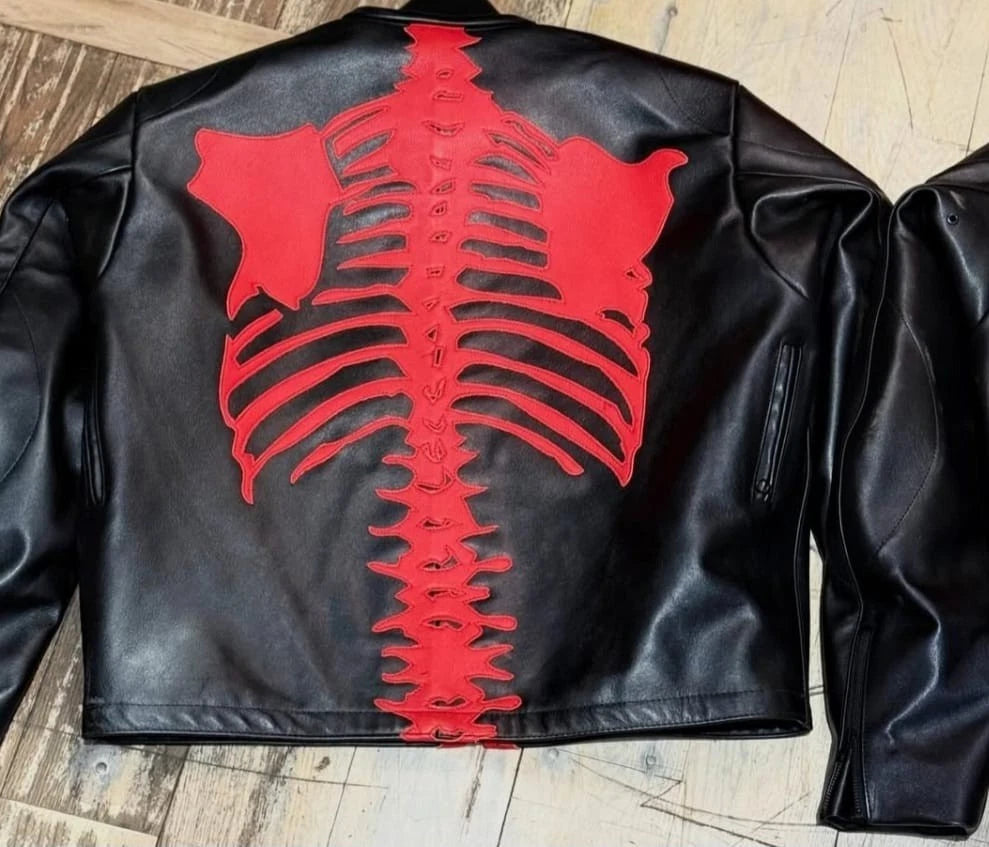 Genesis NYC Motorbike Fashion Leather Jacket Cafe Racer Black&Red USA