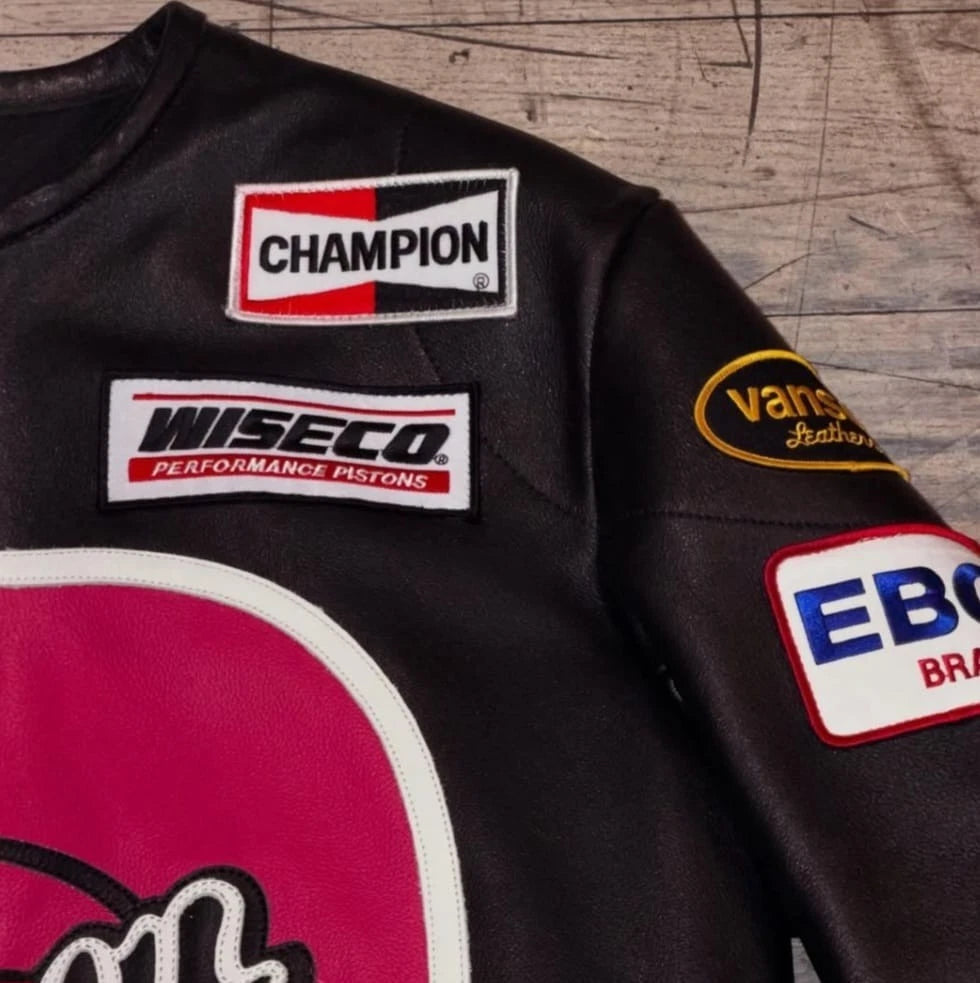 Genesis NYC Motorbike Fashion Leather Jacket Cafe Racer Black&Pink USA