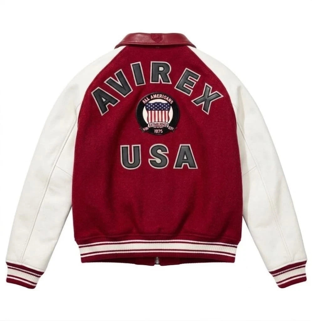 Men's Real Red Bomber Varsity Jacket Wool Body & Leather Sleeves