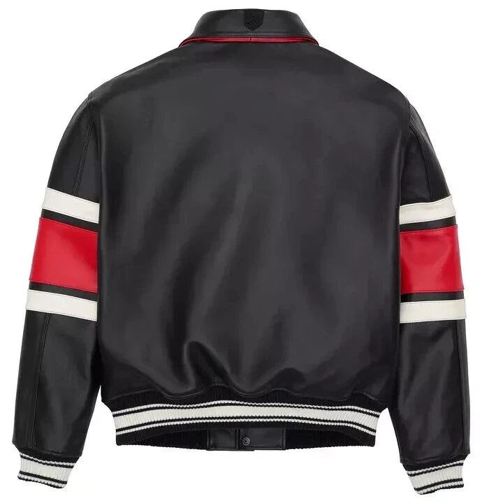 Mens04 Edition Flight American Black Red Logo Patch Leather Biker Jacket
