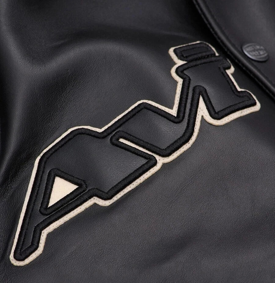 Mens04 Edition Flight American Black Red Logo Patch Leather Biker Jacket