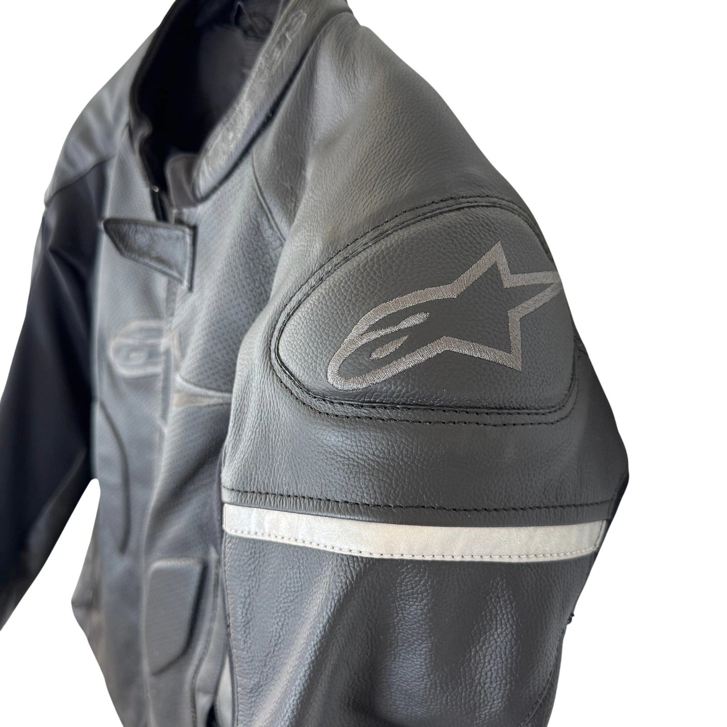 Alpinestars Leather Motorcycle Racing Jacket Black Silver