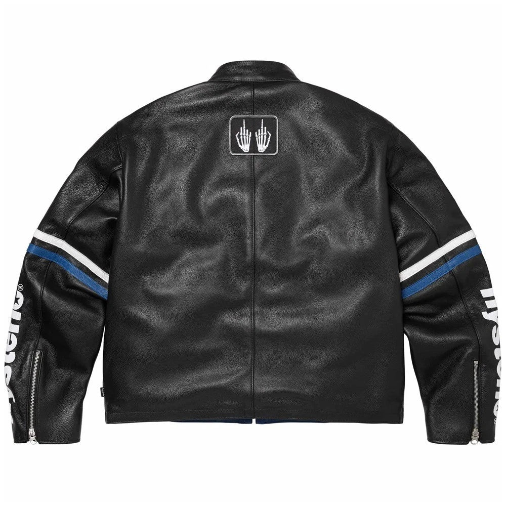 Men's Black & Blue Vanson Superme Leather Jacket Motobike Fashion Hysteric Glamour