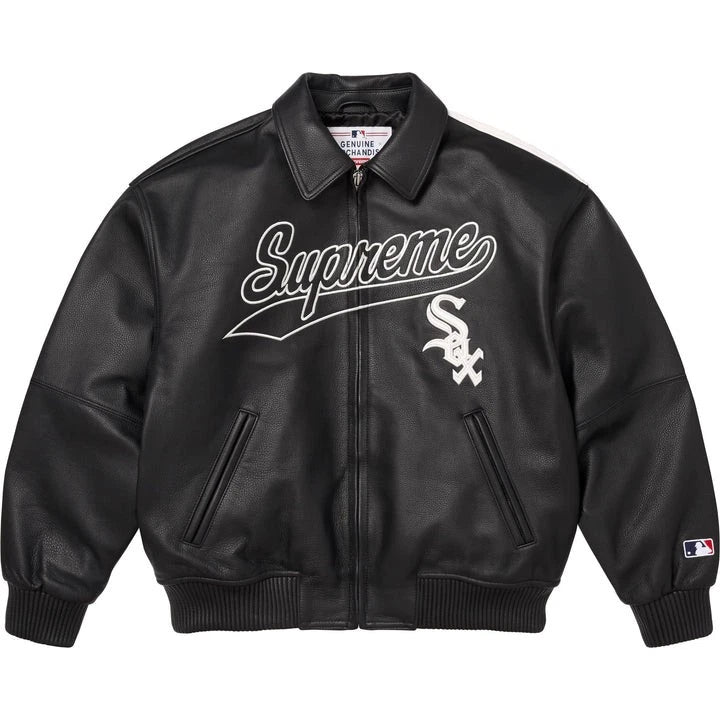 Supreme Chicago White Sox Leather Varsity Jacket Black