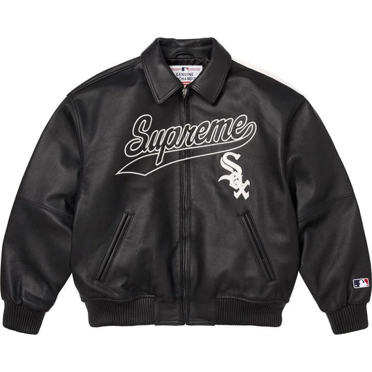 Supreme Chicago White Sox Leather Varsity Jacket Black