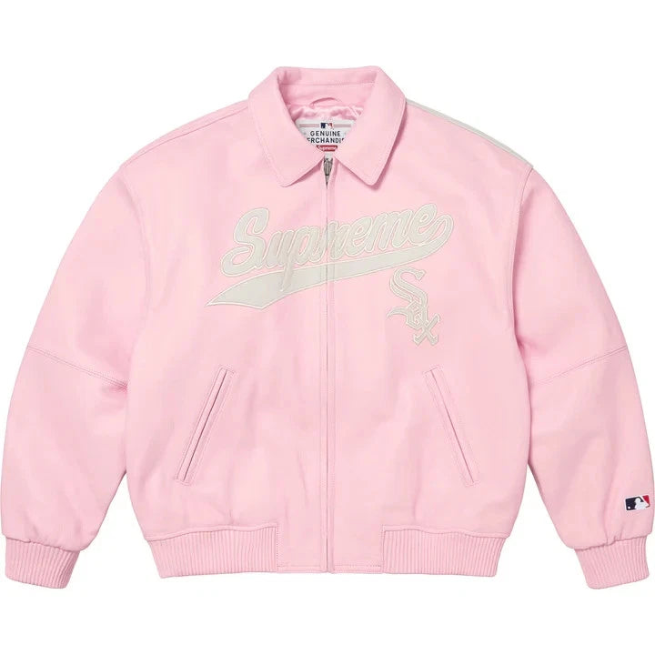 Supreme Chicago White Sox Leather Varsity Jacket Pink