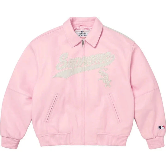 Supreme Chicago White Sox Leather Varsity Jacket Pink
