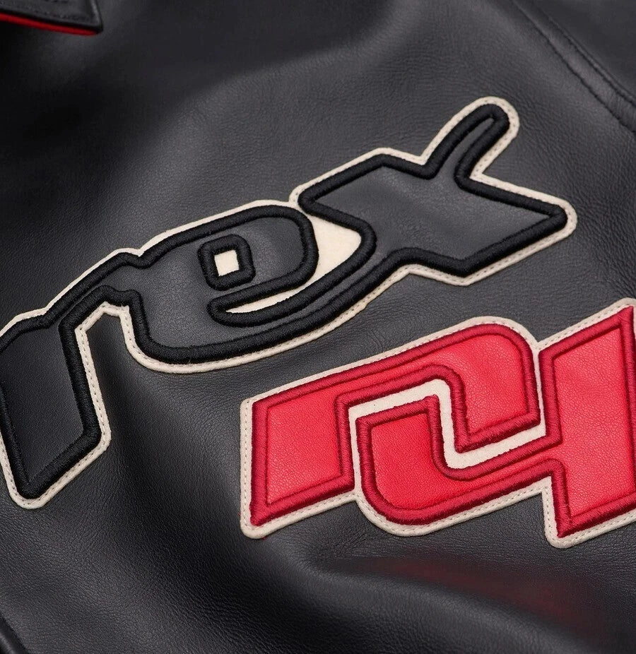 Mens04 Edition Flight American Black Red Logo Patch Leather Biker Jacket