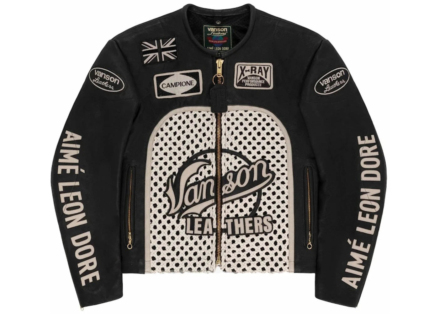 Men Aime Leon Dore Style Leather Jacket Black Racing Biker Coat