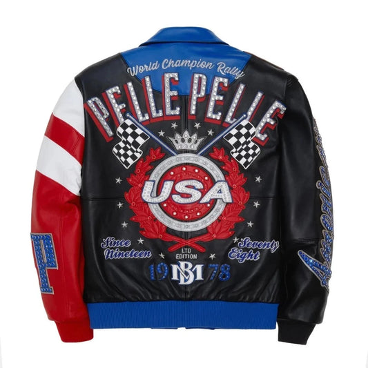 Pelle Pelle Men’s Black & Blue Leather Jacket-USA Edition | Premium Biker Style