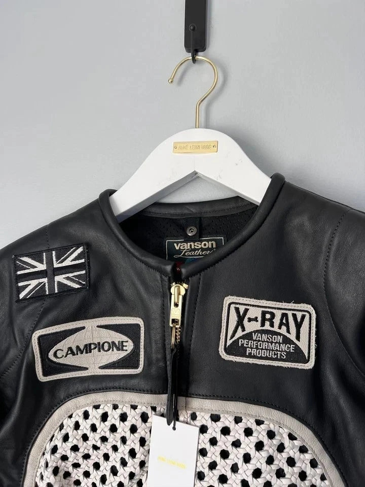 Men Aime Leon Dore Style Leather Jacket Black Racing Biker Coat