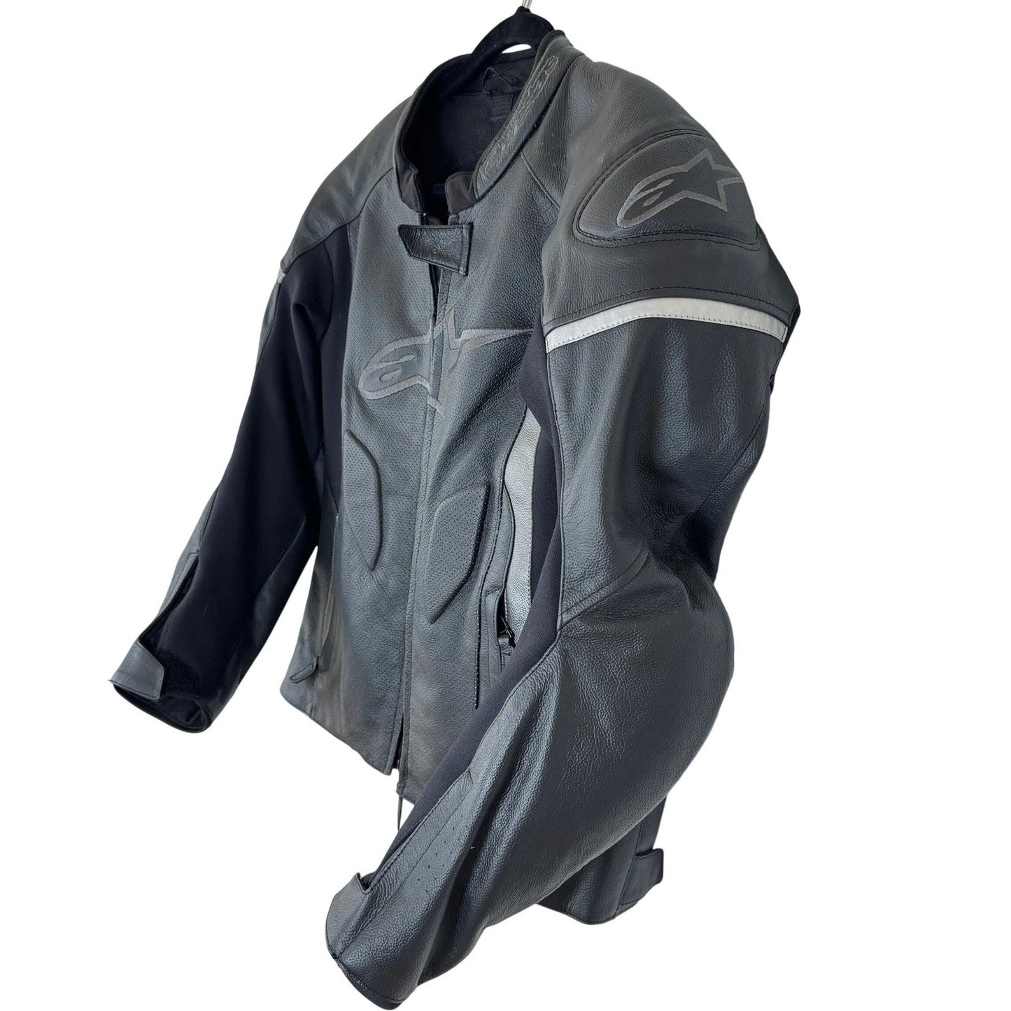 Alpinestars Leather Motorcycle Racing Jacket Black Silver