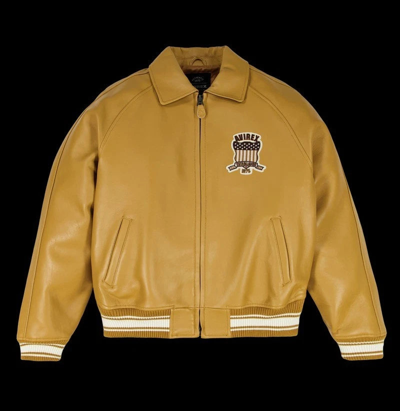 Men's Yellow American Flight Bomber Jacket Real Lambskin Leather Jacket