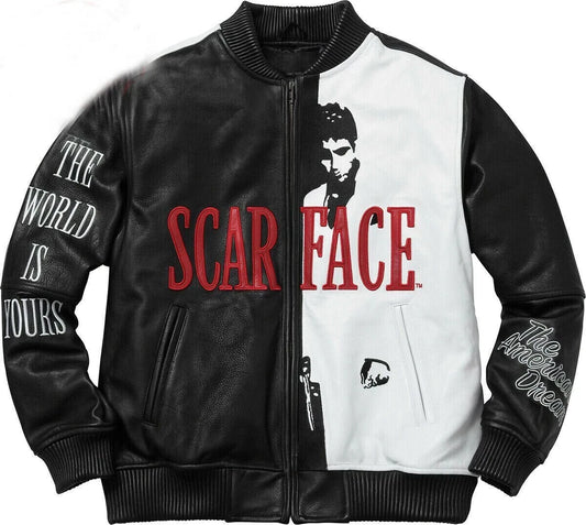 Mens Scarface Supreme Al Pacinoo Fashion Bomber Real Biker Leather Jacket