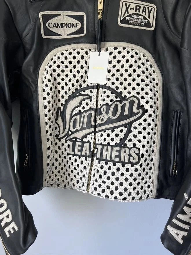 Men Aime Leon Dore Style Leather Jacket Black Racing Biker Coat
