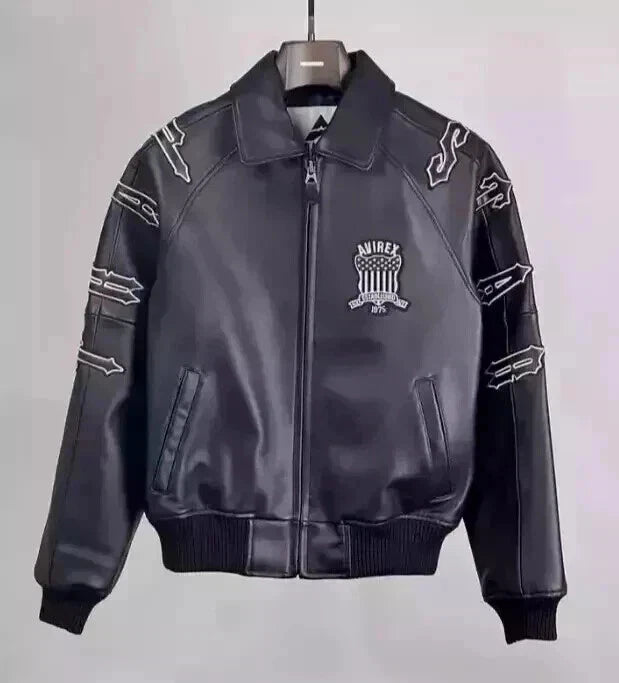 Men’s Black American Bomber Genuine Cowhide Leather Flight style Jacket
